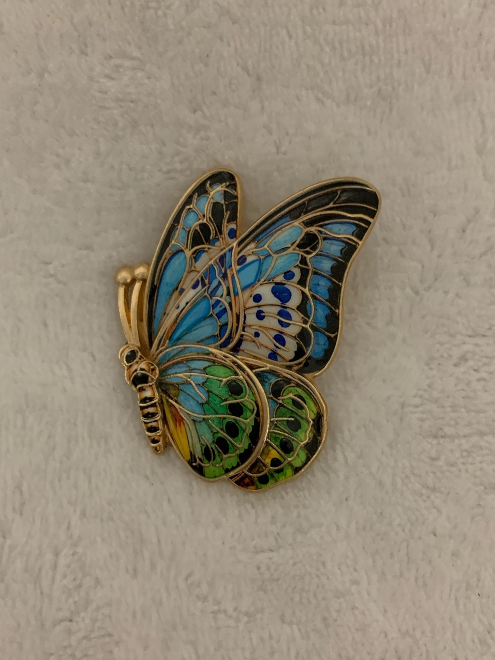 Gold-Tone Multicolor Butterfly Brooch โ Blue & Green Enamel
